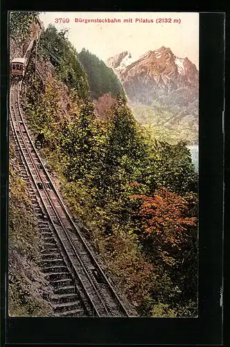 AK Bürgenstockbahn mit Pilatus, Bergbahn