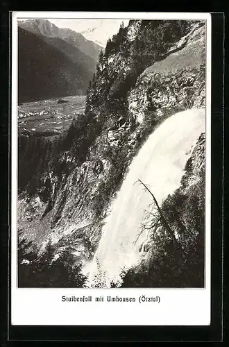 AK Ötztal, Stuibenfall mit Umhausen, Wasserfall