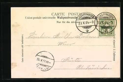 Künstler-AK Rheinfall mit Eisenbahnbrücke