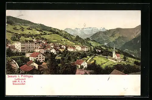 AK Seewis i. Prättigau, Graubünden, Ortsansicht aus der Vogelschau