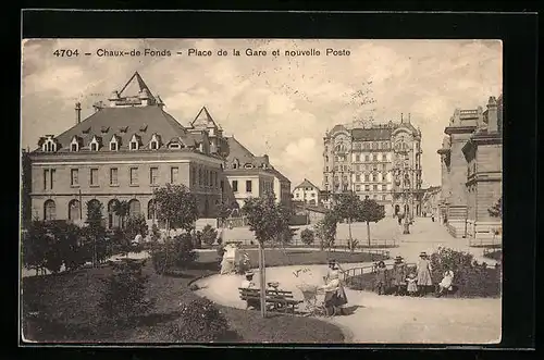 AK Chaux-de-Fonds, Place de la Gare et nouvelle Poste