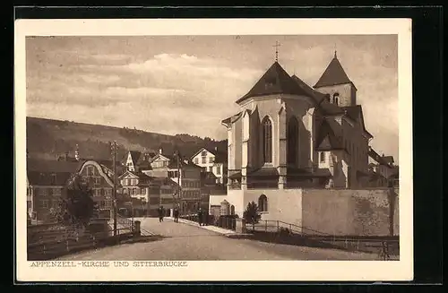 AK Appenzell, Kirche und Sitterbrücke