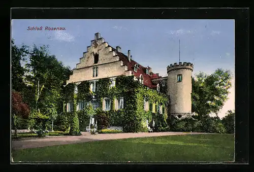 AK Coburg, Schloss Rosenau, Gartenansicht