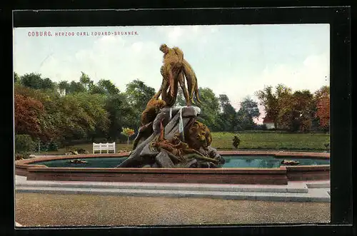 AK Coburg, Herzog Carl Eduard-Brunnen im Herbst