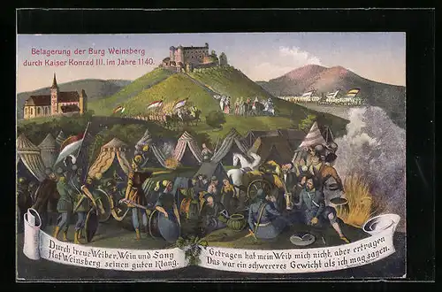 Künstler-AK Weinsberg /Weibertreu, Belagerung der Stadt im Jahre 1140