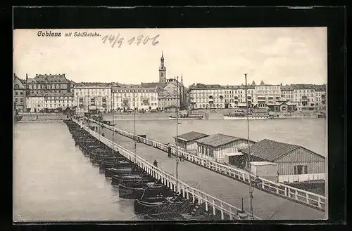 AK Coblenz, Panorama mit Schiffbrücke