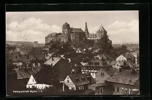 AK Mylau i.V., Teilansicht mit Kaiserschloss