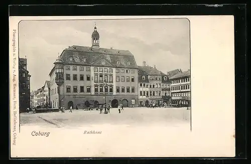 AK Coburg, Partie am Rathaus, mit Hotel
