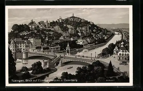 AK Tübingen, Ortsansicht mit Eberhardbrücke und Österberg