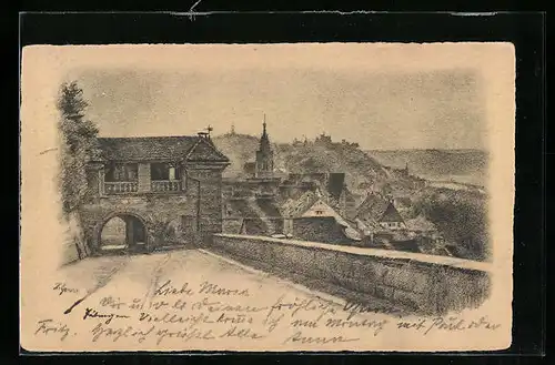 Künstler-AK Tübingen, Ortspartie mit Tordurchgang