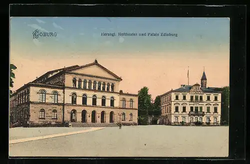 AK Coburg, Herzogl. Hoftheater und Palais Edinburg