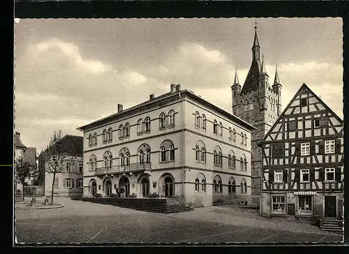 AK Bad Wimpfen a. Neckar, Marktplatz mit Rathaus und Blauem Turm