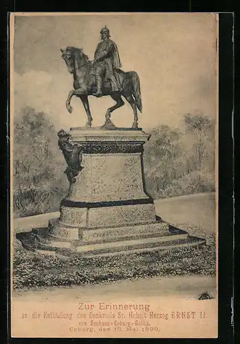 AK Coburg, Denkmal Herzog Ernst II., Anlasskarte Enthüllung 1899