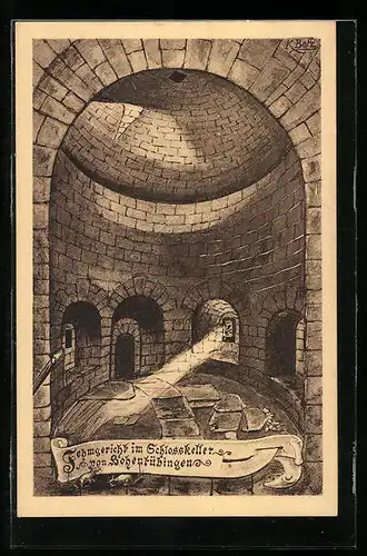 Künstler-AK Tübingen, Schlosskeller Hohentübingen, Fehmgericht