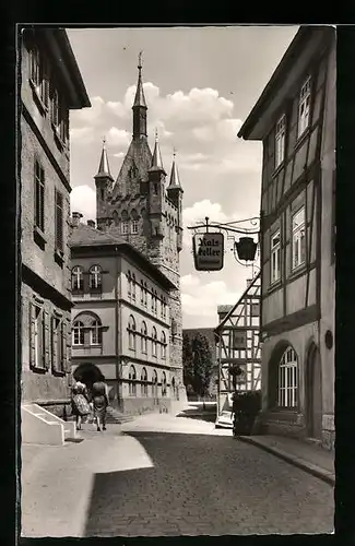 AK Bad Wimpfen a. N., Strassenpartie mit Gasthaus Ratskeller und Blauem Turm