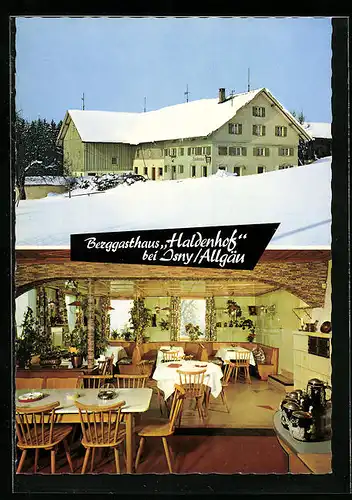 AK Neutrauchburg bei Isny /Allg., Berggasthaus Haldenhof im Schnee