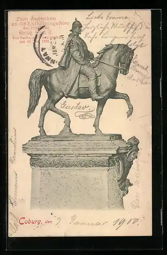 AK Coburg, Zum Andenken an die Enthüllungsfeier des Denkmals Herzog Ernst II. von Sachsen-Coburg-Gotha am 10. Mai 1899