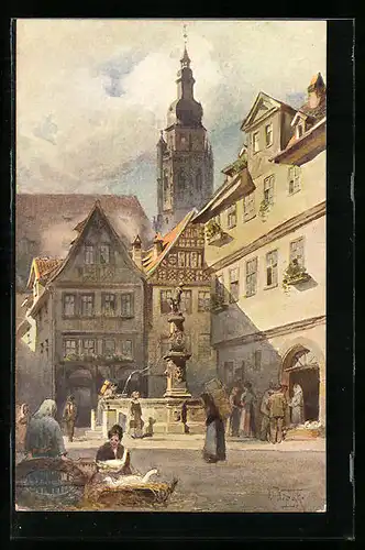 Künstler-AK Coburg, Blick in die Steingasse mit Moritzkirche