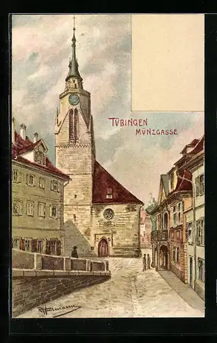 Künstler-AK Tübingen, Strassenblick in die Münzgasse