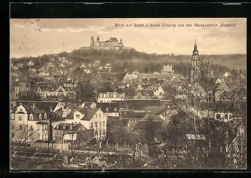 AK Coburg, Blick auf Stadt und Veste von der Restauration Kapelle