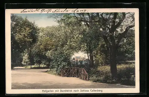 AK Coburg, Hofgarten mit Durchblick nach Schloss Callenberg