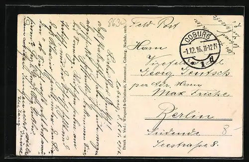 AK Coburg, Hofgarten mit Durchblick nach Schloss Callenberg