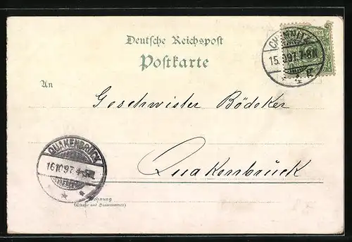 Lithographie Chemnitz, Hauptmarkt, Kaisl. Postamt, Kgl. Techn. Staats-Lehr-Anstalten