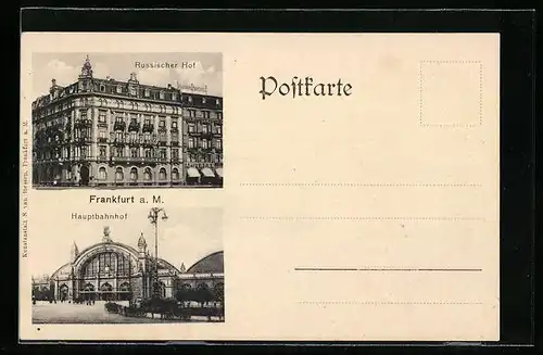 AK Frankfurt a. M., Hotel Russischer Hof, Hauptbahnhof