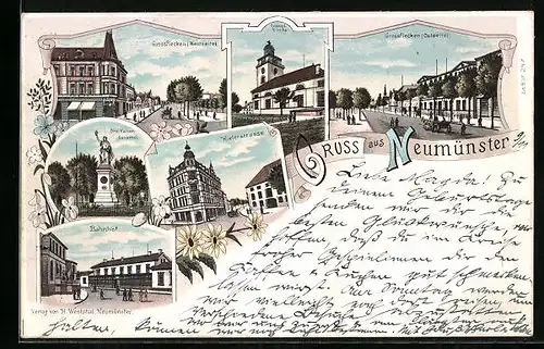 Lithographie Neumünster, Grossflecken, Kielerstrasse, Bahnhof