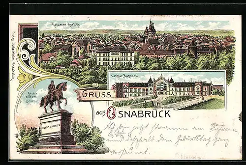 AK Osnabrück, Gesamtansicht, Central-Bahnhof