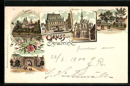 Lithographie Osnabrück, Hegerthor, Viti-Schanze, Dom