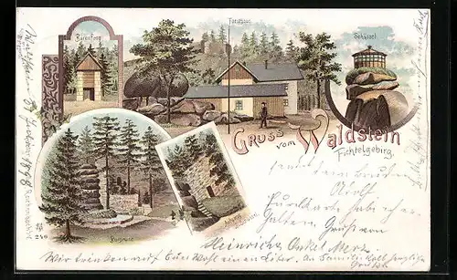 Lithographie Wunsiedel, Waldstein, Forsthaus, Schüssel