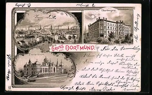 Mondschein-Lithographie Dortmund, Oberbergamt, Fredenbaum