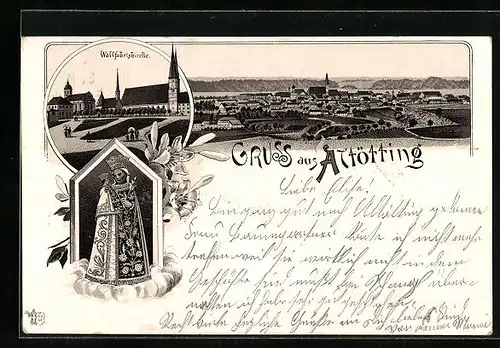 Lithographie Altötting, Wallfahrtskirche, Madonna