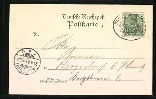 Lithographie Flensburg, Promenade, Kirche