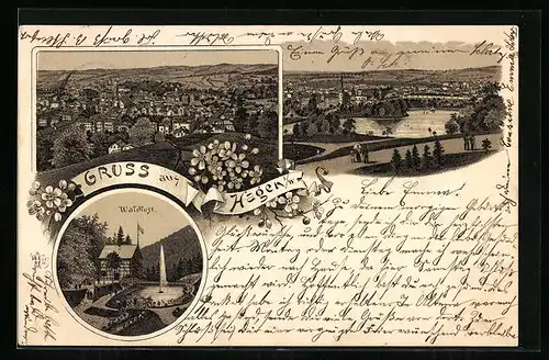 Lithographie Hagen i. W., Totalansicht, Waldlust