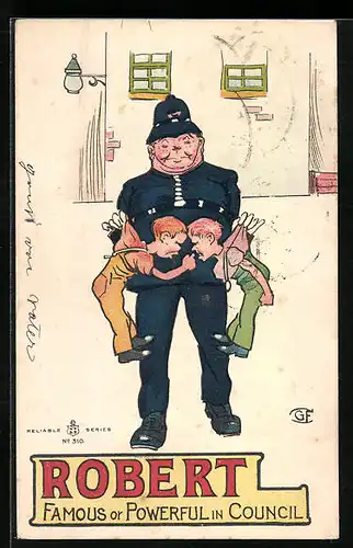 Künstler-AK Polizist mit Streithähnen, Robert, Famous or Powerful in Council