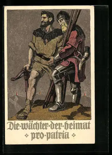 Künstler-AK Schweizer Bundesfeier 1910, Die Wächter der Heimat
