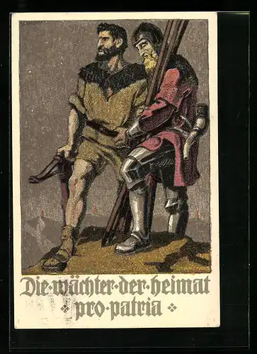 Künstler-AK Schweizer Bundesfeier 1910, Die Wächter der Heimat