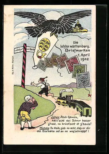 AK Postgeschichte, Die letzten württemberg. Briefmarken 1. April 1902