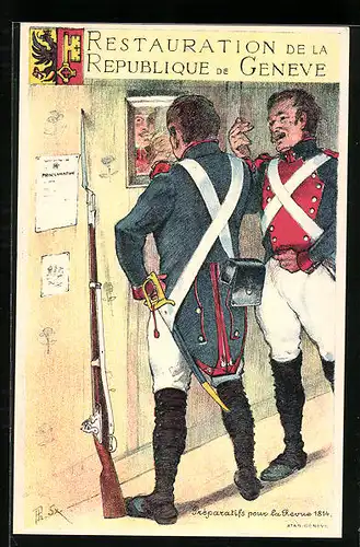AK Genève, Restauration de la Republique de Geneve, Preparativs pour la Revue 1814, Wappen