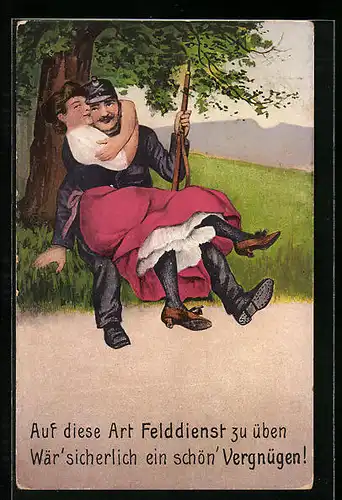AK Soldat beim Felddienst mit Geliebter
