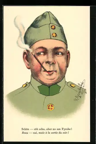 AK Soldat mit Zigarillo am Fyrobe