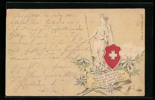 Präge-AK Heil Dir Helvetia, Hast noch der Söhne ja Wie sie St. Jacob sah Freudvoll zum Streit!