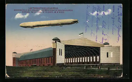 AK Leipzig, Luftschiffhalle mit Zeppelin