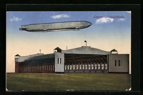 AK Leipzig, Zeppelin Sachsen über der Luftschiffhalle