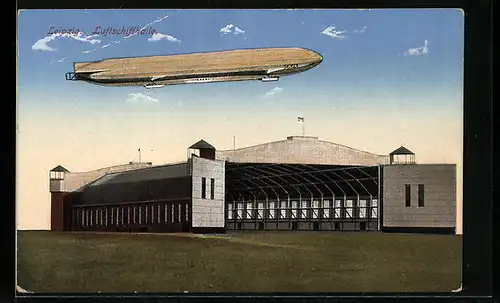 AK Leipzig, Zeppelin Sachsen über der Luftschiffhalle