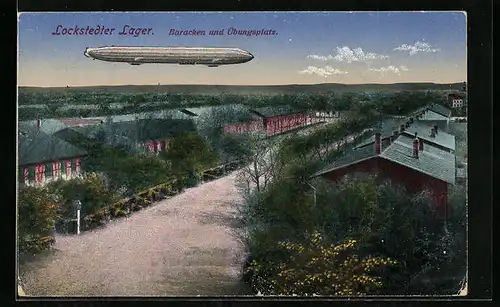 AK Lockstedter Lager, Baracken und Übungsplatz mit Zeppelin