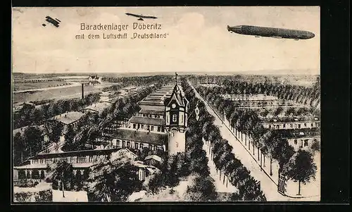 AK Döberitz, Luftschiff Deutschland über dem Barackenlager