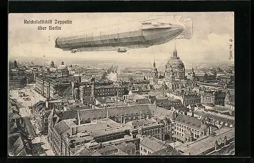 AK Berlin, Zeppelin schwebt über der Stadt